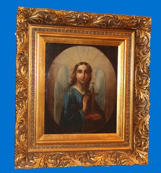 Икона Ангел Хранитель. Написана маслом на холсте, вторая половина 19 века. 33х28см. , с рамой 53х48см.