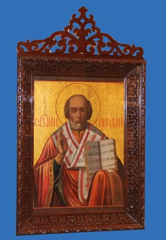 Икона Николай Угодник 48.5х37.7 с киотом 80х47см.